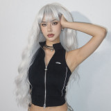 Gray & White Bangs Long Curly Wig - Synthetic Fiber [For Cosplay] (Full Head)