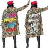 Women's Long Casual Fashion Camouflage Printed Patched Jacket