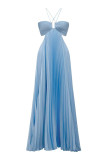 Women's Sweet Sexy Halter Strapless Pleated Solid Color Maxi Dress