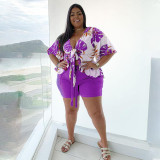 Summer Plus Size Two-Piece Printed Casual T-Shirt & Shorts Set
