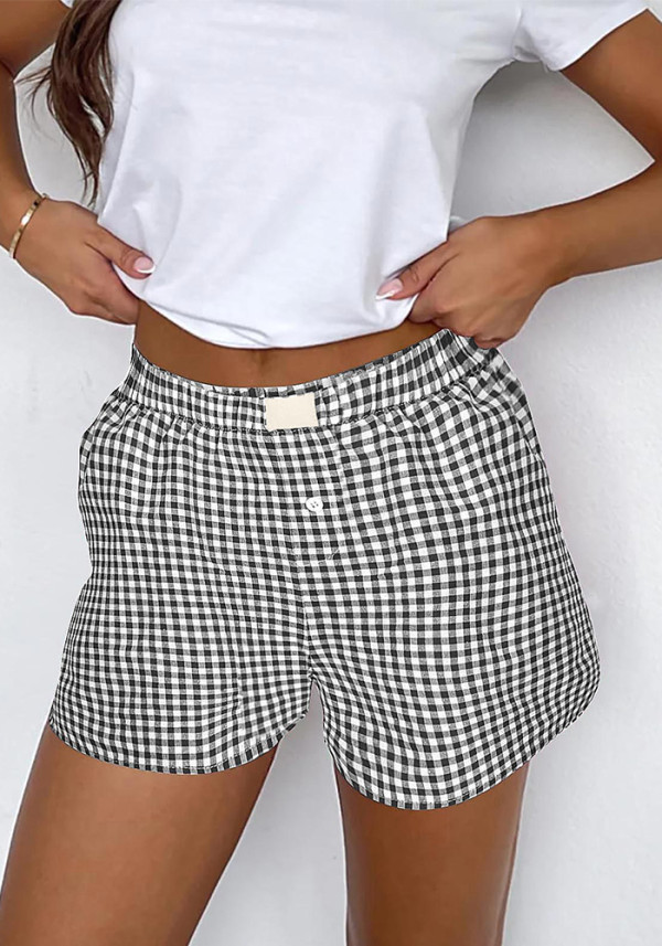 Women's Summer Retro Plaid High Waist Wide Leg Casual Shorts