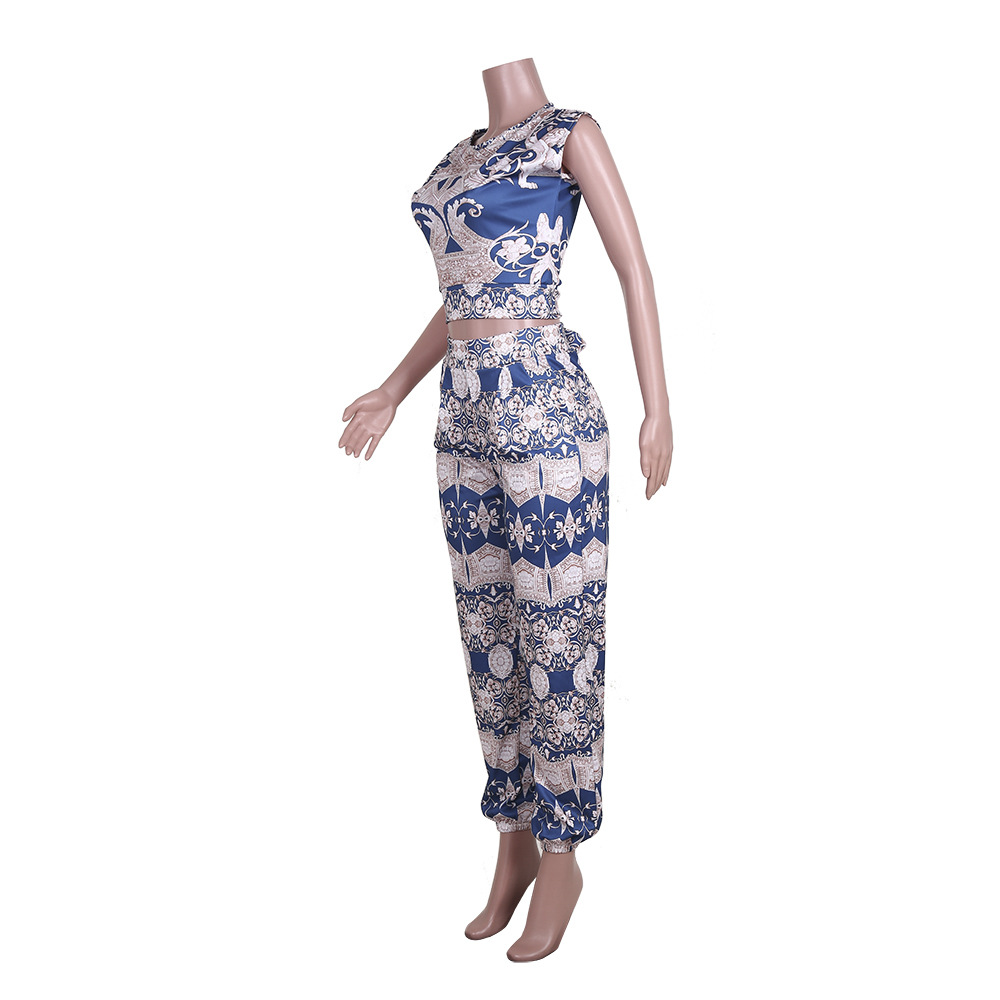 Spring/Summer Women's Printed Short Sleeve Two-Piece Pants Set