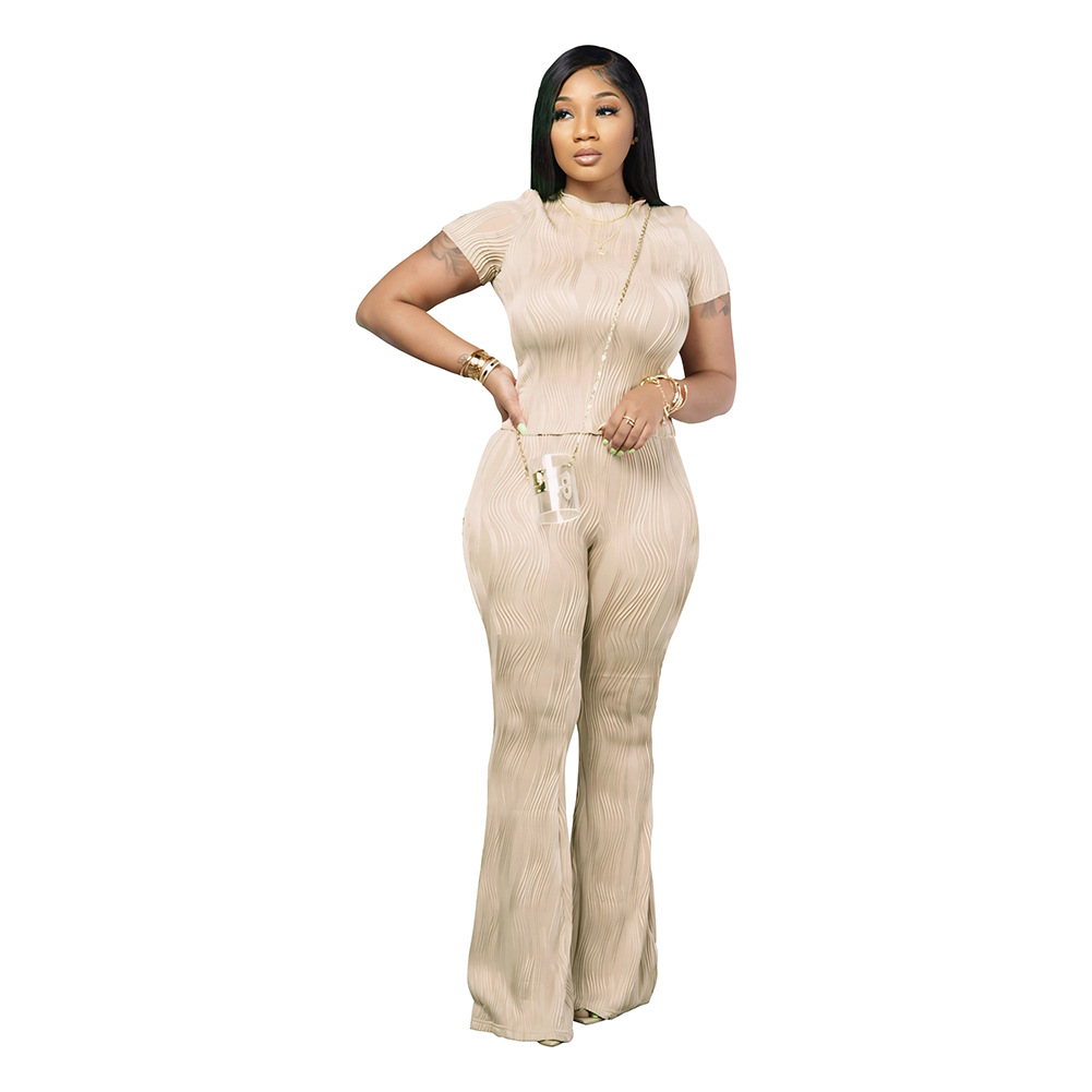 Women's Solid Color Short Sleeve Two-Piece Pants Set