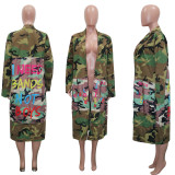 Women's Long Casual Fashion Camouflage Printed Patched Jacket