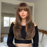 Light Golden Orange Long Straight Wig with Bangs