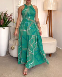 Fashion Halter Neck Sleeveless Slim Waist Print Maxi Dress