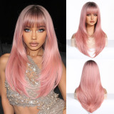 Light Golden Orange Long Straight Wig with Bangs