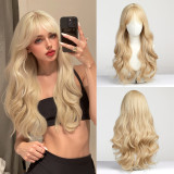 Gold Long Curly Wig with Bangs - Synthetic Fiber (Full Head, Xuchang)