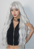 Gray & White Bangs Long Curly Wig - Synthetic Fiber [For Cosplay] (Full Head)