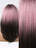 Black to Pink Gradient Bangs Long Straight Wig - Natural Look (Synthetic Fiber)