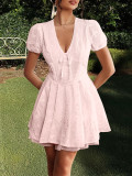 Spring/Summer Women's Elegant Deep-V Hollow Short Dress