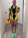 Women's Sexy Hollow Turn-Down Collar Knit Shorts Set
