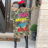 Women's Long Casual Fashion Camouflage Printed Patched Jacket