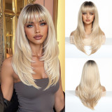 Light Golden Orange Long Straight Wig with Bangs
