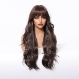 26  Brown Long Curly Wig with Bangs - Synthetic Fiber (Full Head)