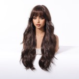 26  Brown Long Curly Wig with Bangs - Synthetic Fiber (Full Head)
