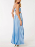 Women's Sweet Sexy Halter Strapless Pleated Solid Color Maxi Dress