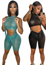 Women's Sexy Print See-Through Drawstring Dress