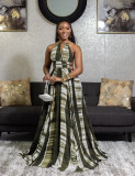 Women's Print Halter Neck Backless Maxi Dress