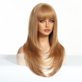 Light Golden Orange Long Straight Wig with Bangs