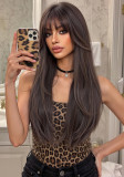 Natural Brown Long Straight Wig with Bangs - Heat Resistant (Full Head)