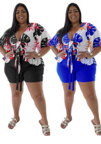 Summer Plus Size Two-Piece Printed Casual T-Shirt & Shorts Set Summer Plus Size Two-Piece Printed Casual T-Shirt & Shorts Set
