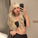 Gold Long Curly Wig with Bangs - Synthetic Fiber (Full Head, Xuchang)