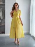Spring/Summer Women's Chic Holidays Deep-V Short-Sleeve Long Dress