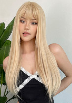 Gold Bangs Long Straight Wig - High Temp Silk (Full Head) Gold Bangs Long Straight Wig - High Temp Silk (Full Head)