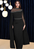 Women's Beaded Chiffon Mesh Cape Sleeve Evening Gown
