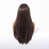 Natural Brown Long Straight Wig with Bangs - Heat Resistant (Full Head)