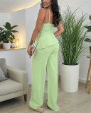 Fashion Lace-Up Strap Wide Leg Two Piece Pants Set