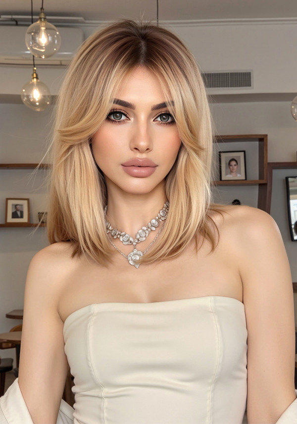 Brown Gradient Bangs Shoulder-Length Straight Wig