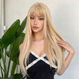 Gold Bangs Long Straight Wig - High Temp Silk (Full Head)