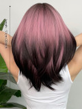 Black to Pink Gradient Bangs Long Straight Wig - Natural Look (Synthetic Fiber)