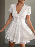 Spring/Summer Women's Elegant Deep-V Hollow Short Dress