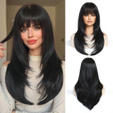 Light Golden Orange Long Straight Wig with Bangs