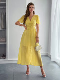 Spring/Summer Women's Chic Holidays Deep-V Short-Sleeve Long Dress