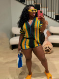 Women's Sexy Hollow Turn-Down Collar Knit Shorts Set