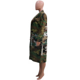 Women's Long Casual Fashion Camouflage Printed Patched Jacket