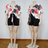Summer Plus Size Two-Piece Printed Casual T-Shirt & Shorts Set