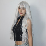 Gray & White Bangs Long Curly Wig - Synthetic Fiber [For Cosplay] (Full Head)
