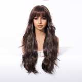 26  Brown Long Curly Wig with Bangs - Synthetic Fiber (Full Head)