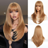 Light Golden Orange Long Straight Wig with Bangs