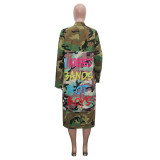 Women's Long Casual Fashion Camouflage Printed Patched Jacket