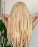 Gold Bangs Long Straight Wig - High Temp Silk (Full Head)