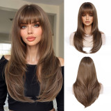 Light Golden Orange Long Straight Wig with Bangs