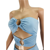 Spring/Summer Strapless Buckle Hollow Split Sexy Long Dress