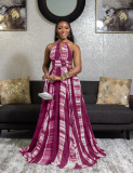 Women's Print Halter Neck Backless Maxi Dress