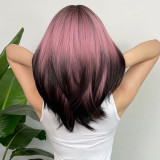 Black to Pink Gradient Bangs Long Straight Wig - Natural Look (Synthetic Fiber)